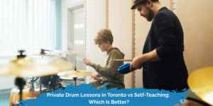 boy learning drums in toronto with teacher